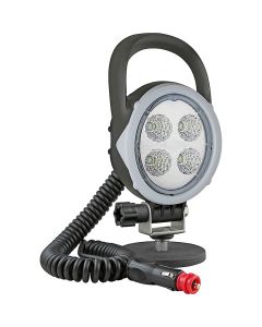 Unser LED-Arbeitsscheinwerfer ist mit einem Gummisaugfuß und einem Griff einfach zu handhaben.